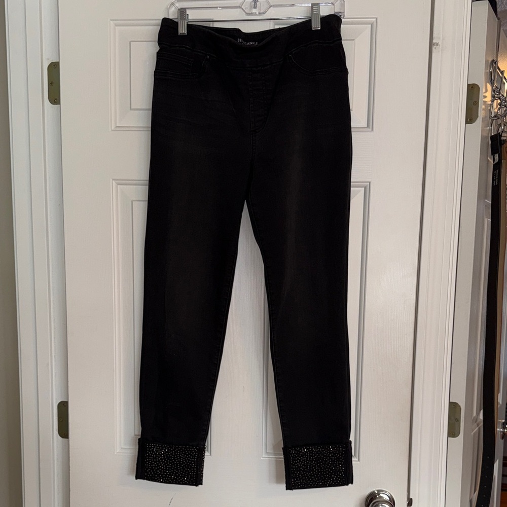 Chico's Black Ankle Jeans with Embellished Cuffs
